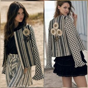 MISA Los Angeles NEW Noemie Rose Embroidrered Tweed Jacket SZ Medium Boho Preppy